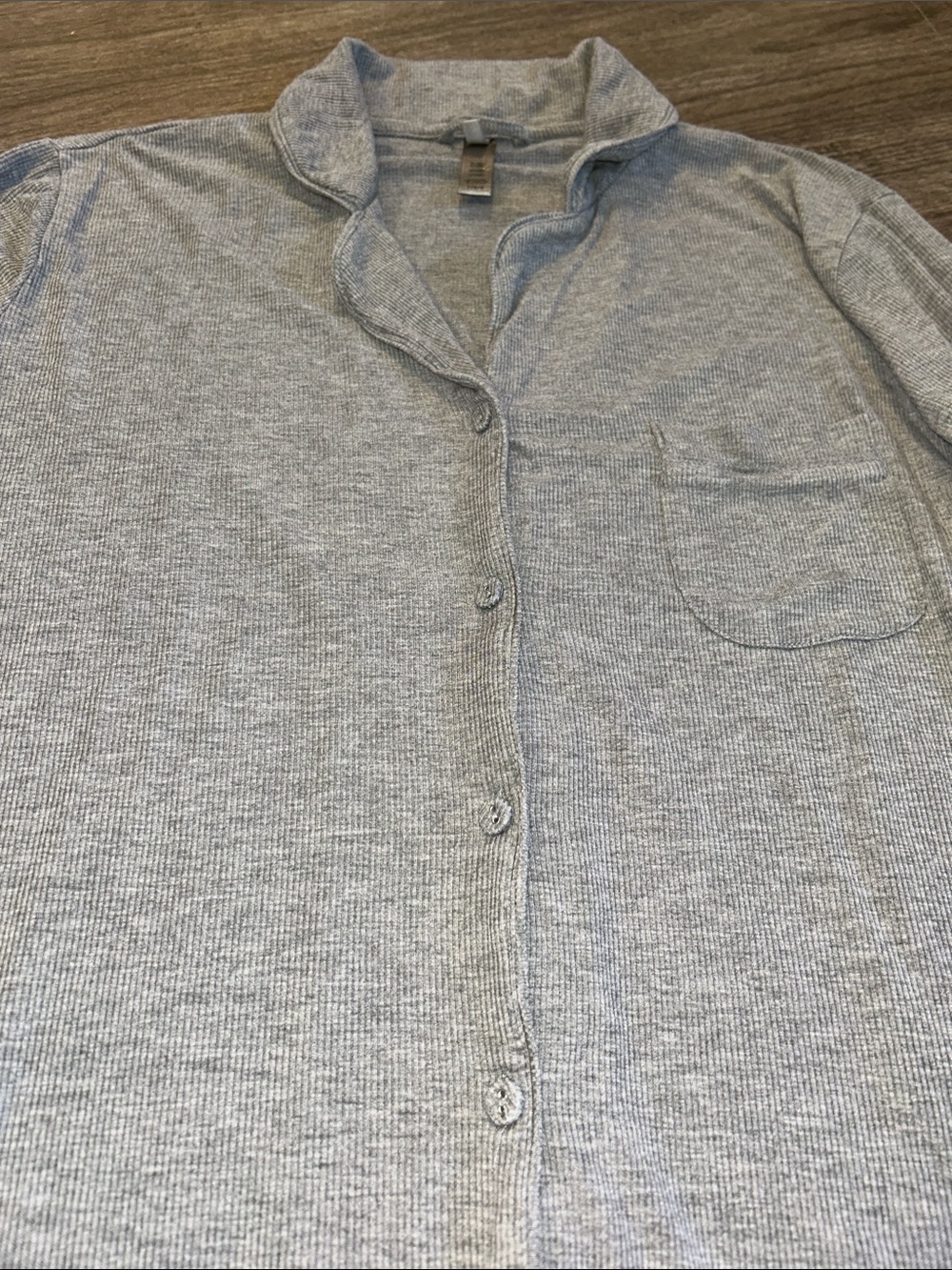 SKIMS Ribbed Modal Pajama Button Front Sleep Top Gray Large - Picture 3 of 9
